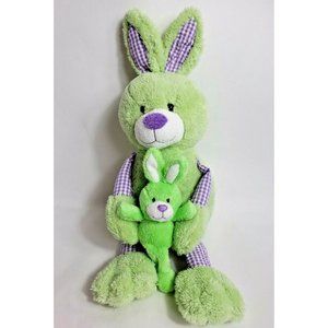Animal Adventure 18" Green Purple Easter Bunny Rabbit with Baby Stuffed Plush